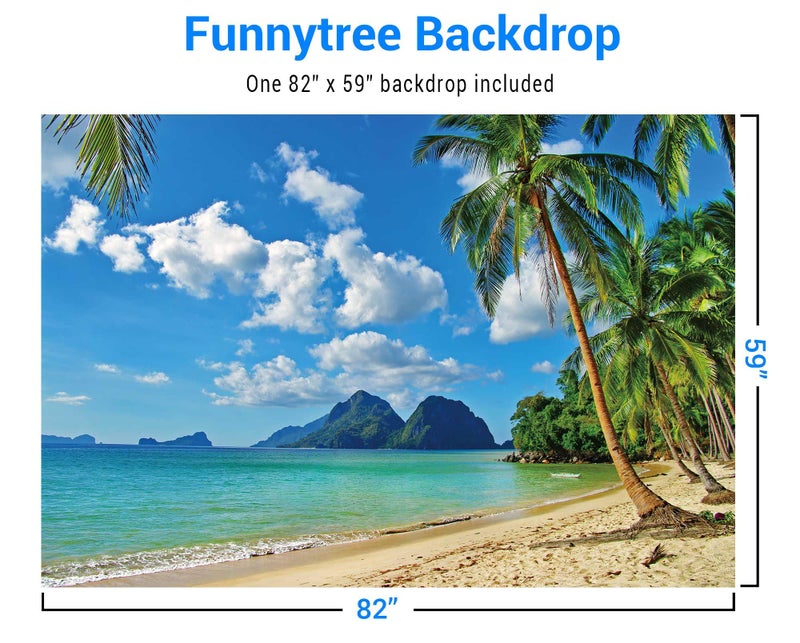 Funnytree 7x5ft Summer Tropical Beach Backdrop Seaside Island Palm Trees Photography Background for Picture Blue Sea Sky Sunshine Luau Themed Party Decorations Photo Booth Studio Props - Image 3